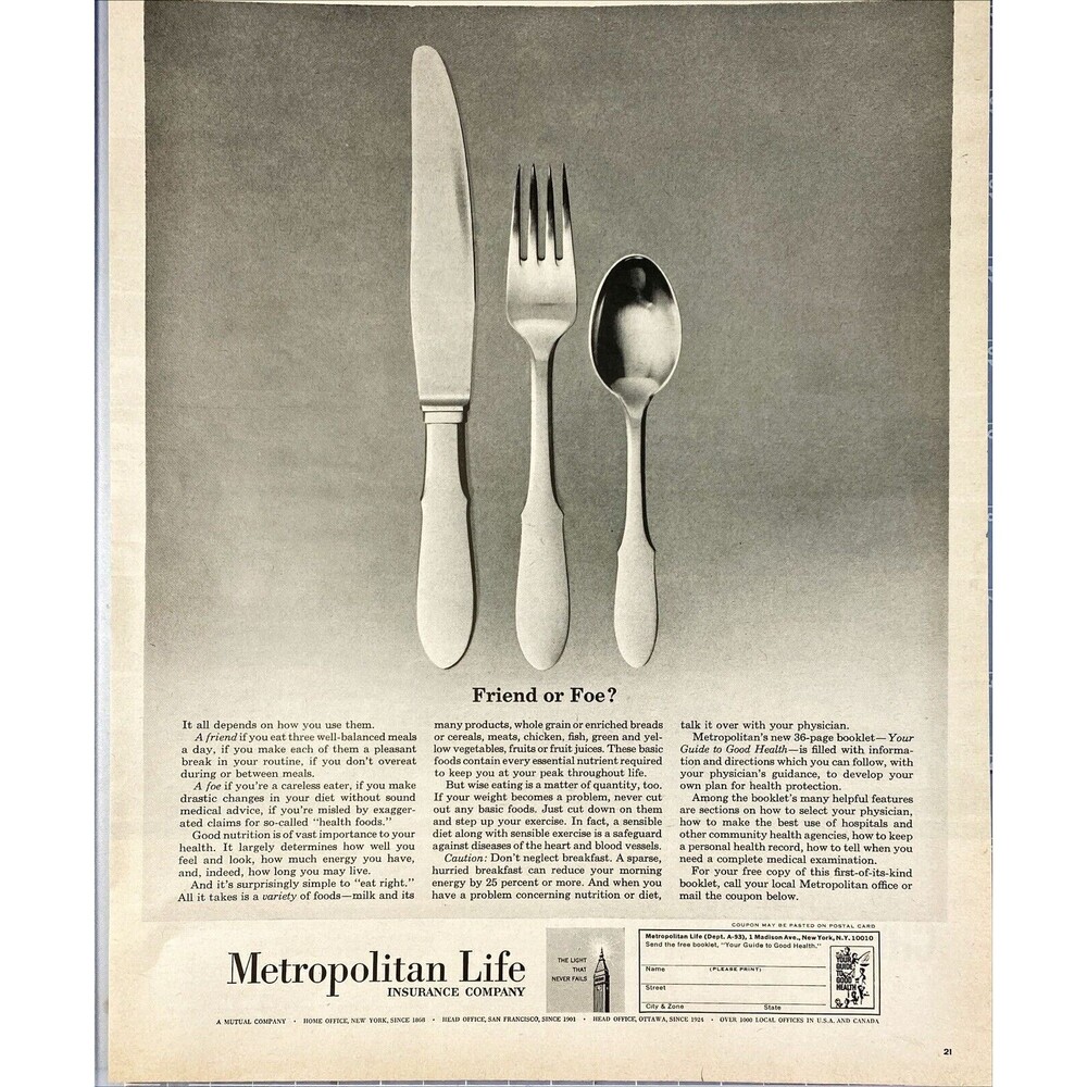 Metropolitan Life Insurance "New Booklet "Your Guide to Good Health" Vtg Ad 1963